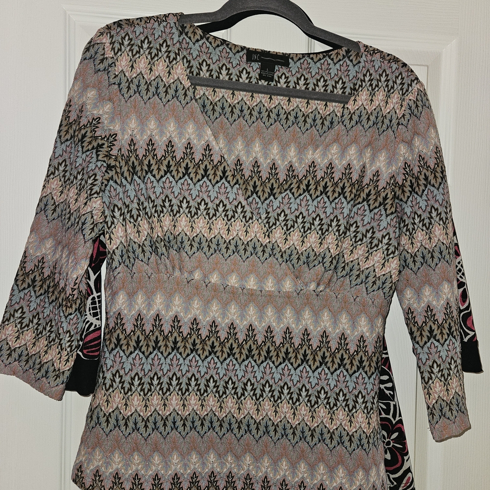 2 INC International Concepts Women's Zigzag Patterned Blouse AND FLORAL BLOUSE